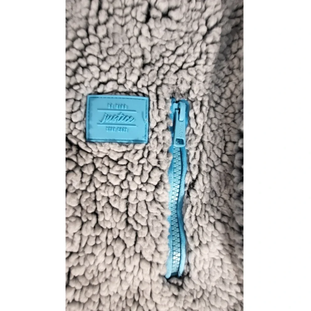 Justice Sherpa Pullover Cozy Quarter Snap Button Up Gray‎ Blue Girls 12